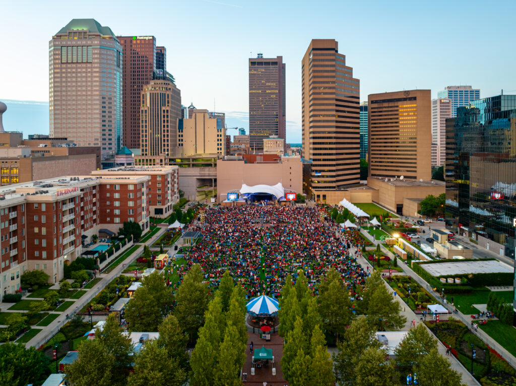 aerial view of Columbus Commons