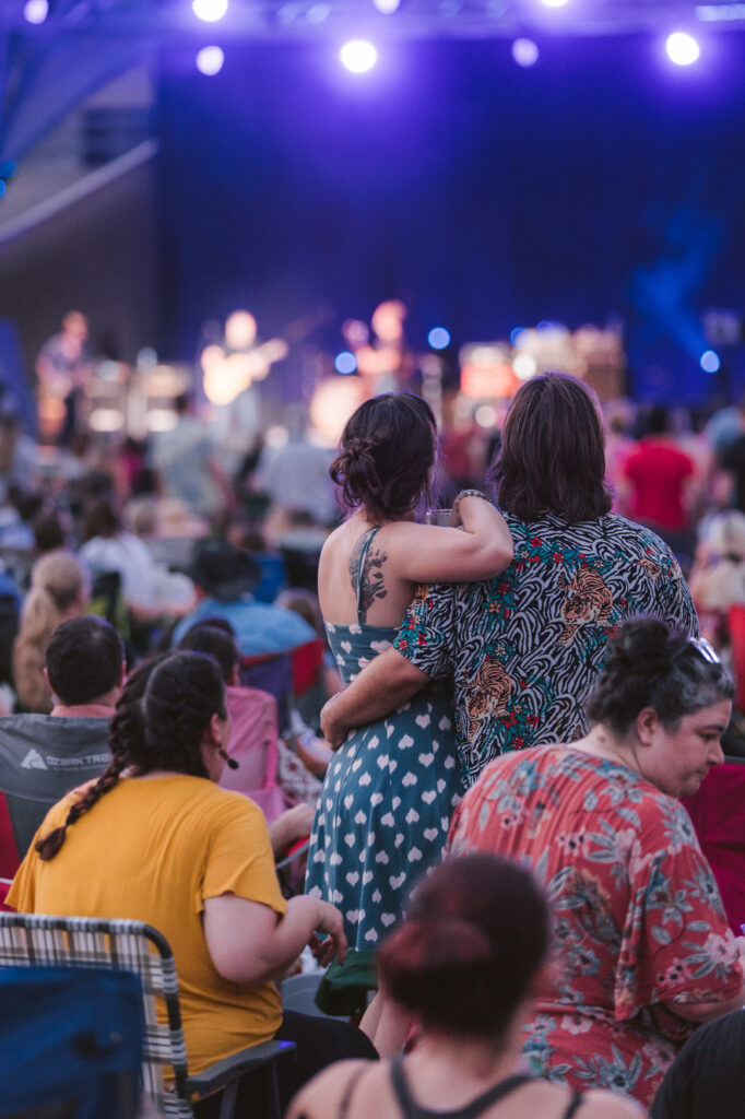 people looking on at an outdoor concert